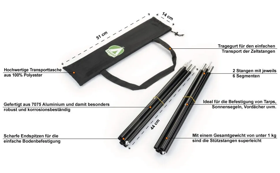 Tnfeeon Zeltstangen Set 2,4m - Outdoor Aluminium Planenstangen