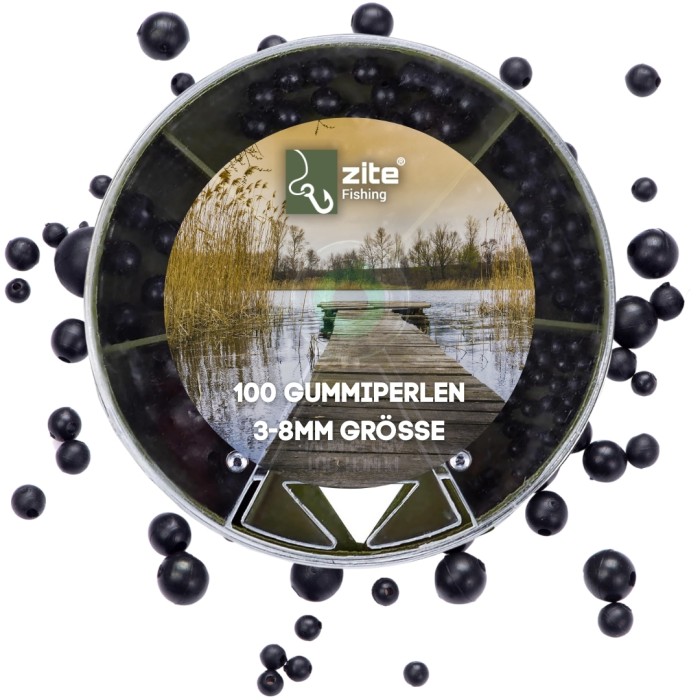 Gummiperlen Stopperperlen Gummistopper Sortiment 100 Stk 2-8mm Dose Zite Fishing