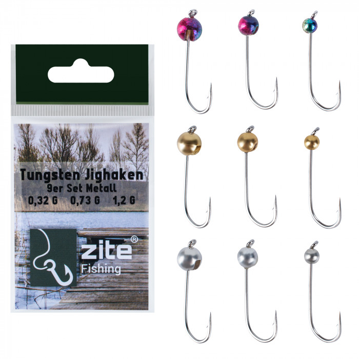 Tungsten Jigköpfe Metallic 9STK 0,3g-1,2g Perlen Forellenhaken Set Zite Fishing