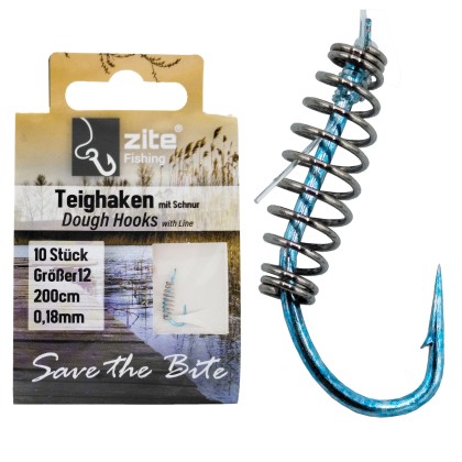 Teighaken Forellenteig Vorfachhaken - 10 gebundene Haken 200 cm 0,18 mm - Größe 12 - Zite Fishing