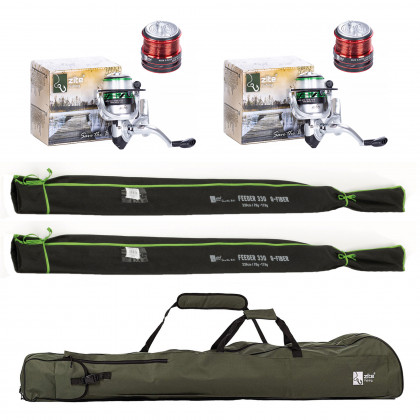 Zite Fishing 2 Feederruten 3,30 m + 2 bespulte Angelrollen + Rutentasche 1,50 m im Set
