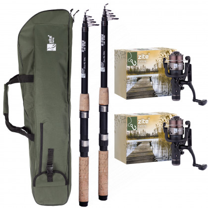 Zite Fishing 2x Teleskoprute 2,70 m + 2x Freilaufrolle bespult + Rutentasche 1 m