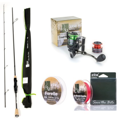 Forellen-Set Trout Spoonrute 190cm mit Angelrolle 1000 3+1 BB + geflochtene und monofile Schnur