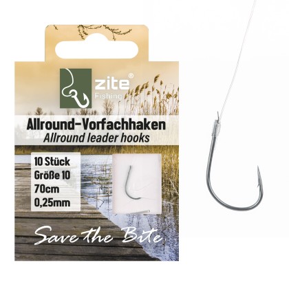 Allround Vorfachhaken Gebunden Nylonvorfach 70 cm 0,25 mm - Größe 10 Zite Fishing
