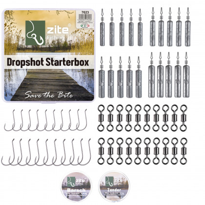 Drop Shot Starterbox 73 Teile mit Vorfachschnur Wirbel Haken Zite Fishing