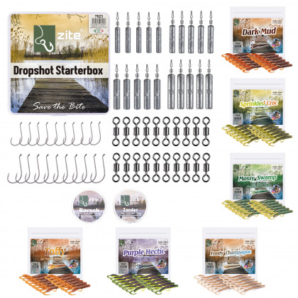 Drop Shot Set mit 72 Creature Bait Ködern - Starterbox Blei Vorfach Haken Wirbel Barschangeln Zite Fishing