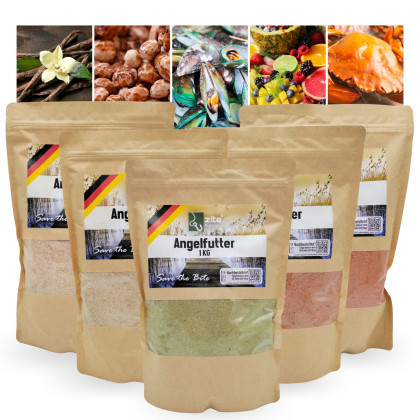 Zite Fishing Grundfutter Set - 5x 1kg Angelfutter-Mischungen verschiedenen Aromen - Von Tigernuss bis Monster Crab