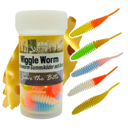 Wiggle Worm Gummiköder Forelle Neon Mix Käse Aroma 5,5 cm 10 Stück
