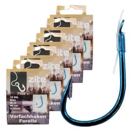 Zite Fishing 5x10 Vorfachhaken Gr. 6 mit Schnur Forelle