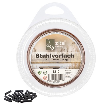 Stahlvorfach braun 10m auf Rolle 9 kg inkl. Klemmhülsen Zite Fishing
