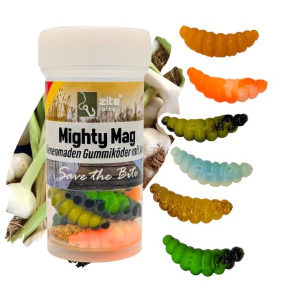 Mighty Mag Bienenmade Allround Mix Knoblauch Gummiköder Forelle 2,8 cm 12 Stück