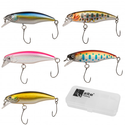Forellenwobbler Set 5,2cm 4,5g Langsam Sinkend 5 STK in Köderbox Zite Fishing 
