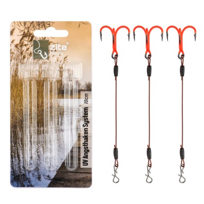 Zite Fishing UV Angsthaken System 9,6 cm Drillings-System L Raubfischangeln Fertigmontage 