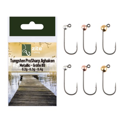 Zite Fishing Premium Tungsten Pro Sharp Jighaken Metallic #8 - Teflonbeschichtete Forellen-Haken mit Tungstenperle