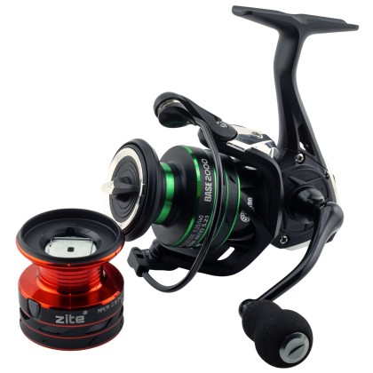 Spinning Reel Base 2000 Spinnrolle mit Frontbremse 5+1 2 Aluminiumspulen für Forelle & Barsch Spinnfischen