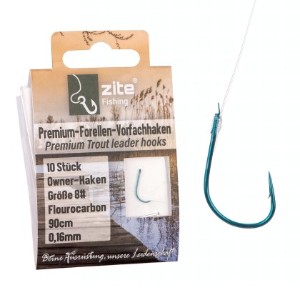 Zite Fishing Premium Owner Vorfachhaken Forelle Größe 8# mit Flourocarbon Schnur 10 STK Angelfertig montiert