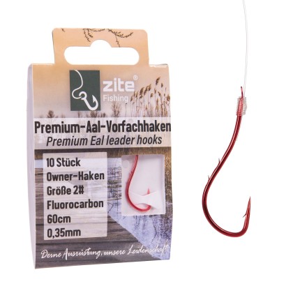 Zite Fishing Premium Owner Vorfachhaken Aal Größe 2# mit Flourocarbon Schnur 10 STK Angelfertig montiert