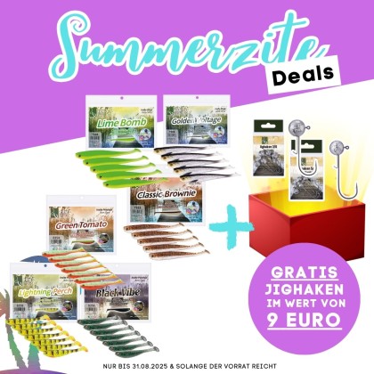 Gummifisch Starterset - Inzite Shad & Pershad je 3 Farben Gummiköder-Kombi für Zander & Barsch inkl. GRATIS Jighaken 