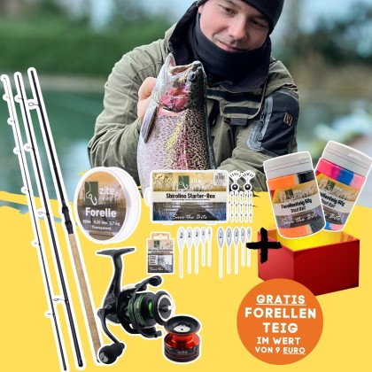 Sbirolino Forellen Komplettset mit 360 cm Sbiro Rute 3–25 g,  Reel Base 3000, Monoschnur & 2x Gratis Forellenteigen