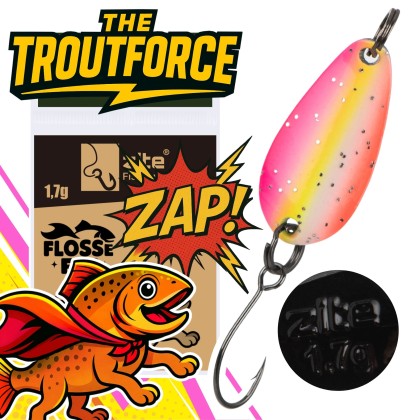 The Troutforce Spoon ZAP! 1,7 g – Flossefix – UV-aktiver UL Forellenköder Zite Fishing