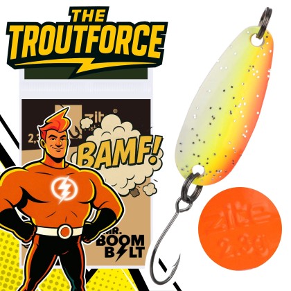 The Troutforce Spoon BAMF! 2,3 g – Mr. Boombolt – UV-aktiver Forellenspoon Zite Fishing