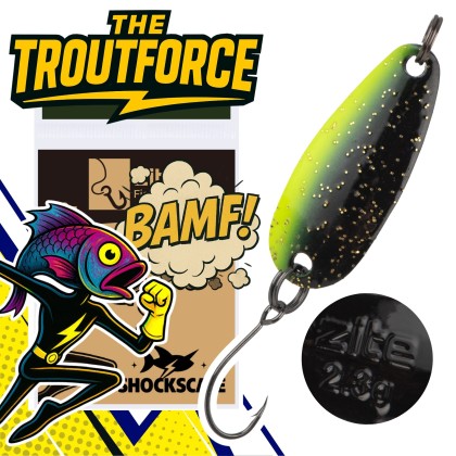 The Troutforce Spoon BAMF! 2,3 g – Shockscale – UV-aktiver Forellenblinker Zite Fishing