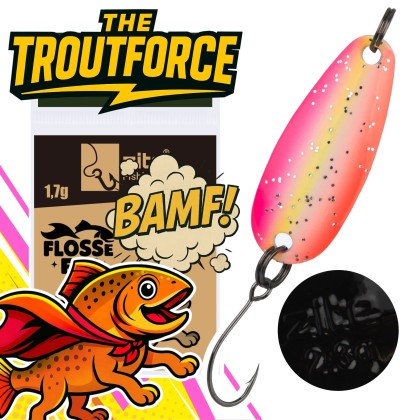 The Troutforce Spoon BAMF! 2,3 g 3,0 cm – Flossefix – UV-aktiver Forellenköder Zite Fishing