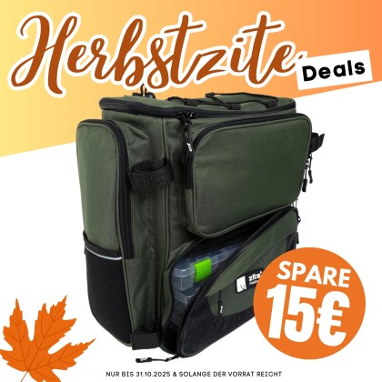 Angelrucksack Grün mit Boxen & Rückenpolster für Spinnfischer Zite Fishing