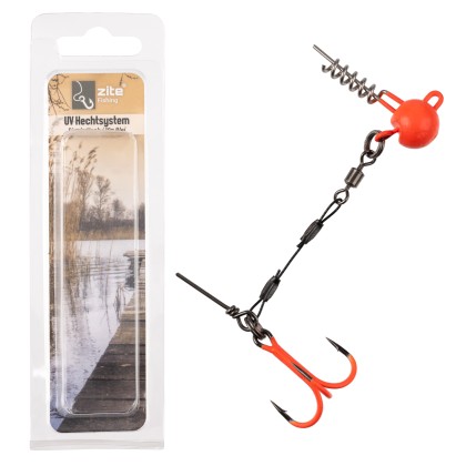 Zite Fishing Hecht-System Single Hook UV-Aktiv 10g - ideal für Hechtköder 12-15 cm