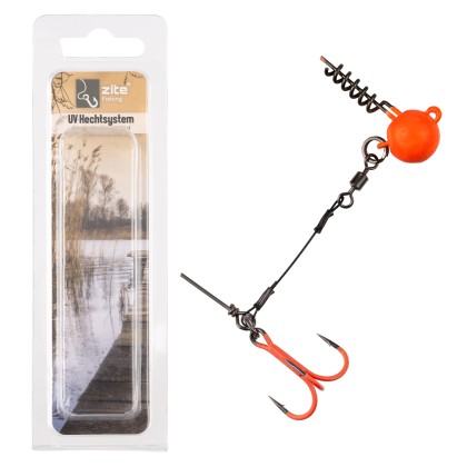 Zite Fishing Hecht-System Single Hook UV-Aktiv 15g - ideal für Hechtköder 12-15 cm