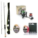 Ultra Light Angelset Spoon Rute 210cm + Angelrolle 1000 3+1 BB + 3x Schnur geflochten 0,06mm