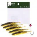  Forellenwürmer Gelb Schwarz 5,5 cm 5 Stück mit einem Tungsten-Jighaken Zite Fishing  