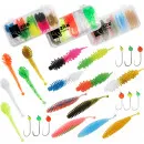 Gummiwürmer Set Forellenköder 75 Stück + 9 Tungsten Jighaken Zite Fishing