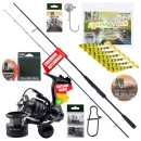 Inzite Pro Stick Barsch-Set - 225 cm Angelrute & Spinning Reel Pro 2000 + Zubehör wie Schnur, Jighaken, Gummifisch