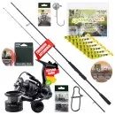 Inzite Pro Stick Barsch-Set - 225 cm Angelrute & Spinning Reel Pro 2000 + Zubehör wie Schnur, Jighaken, Gummifisch