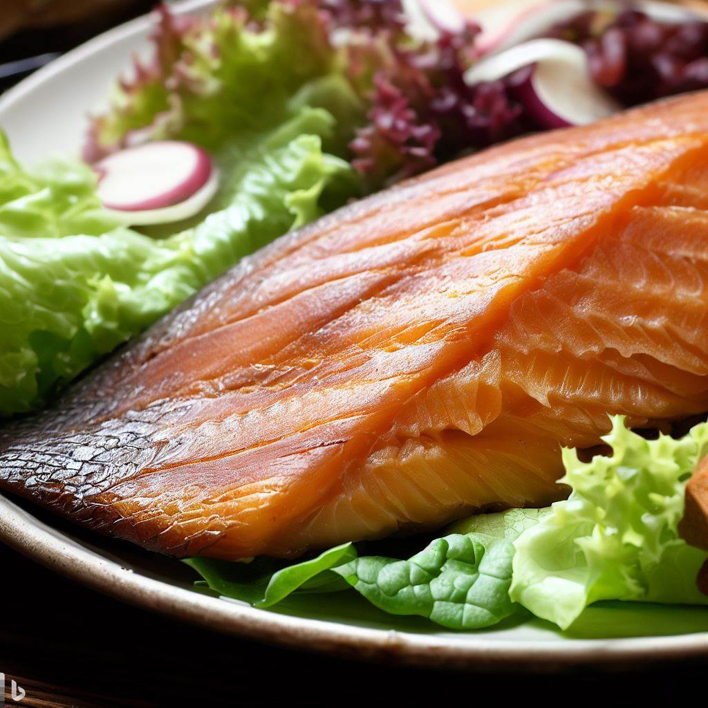 Geräuchertes Fischfilet mit Salat zum Essen