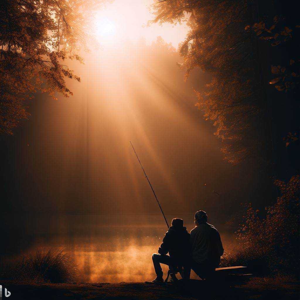 Vater und Sohn beim Angeln an einem See
