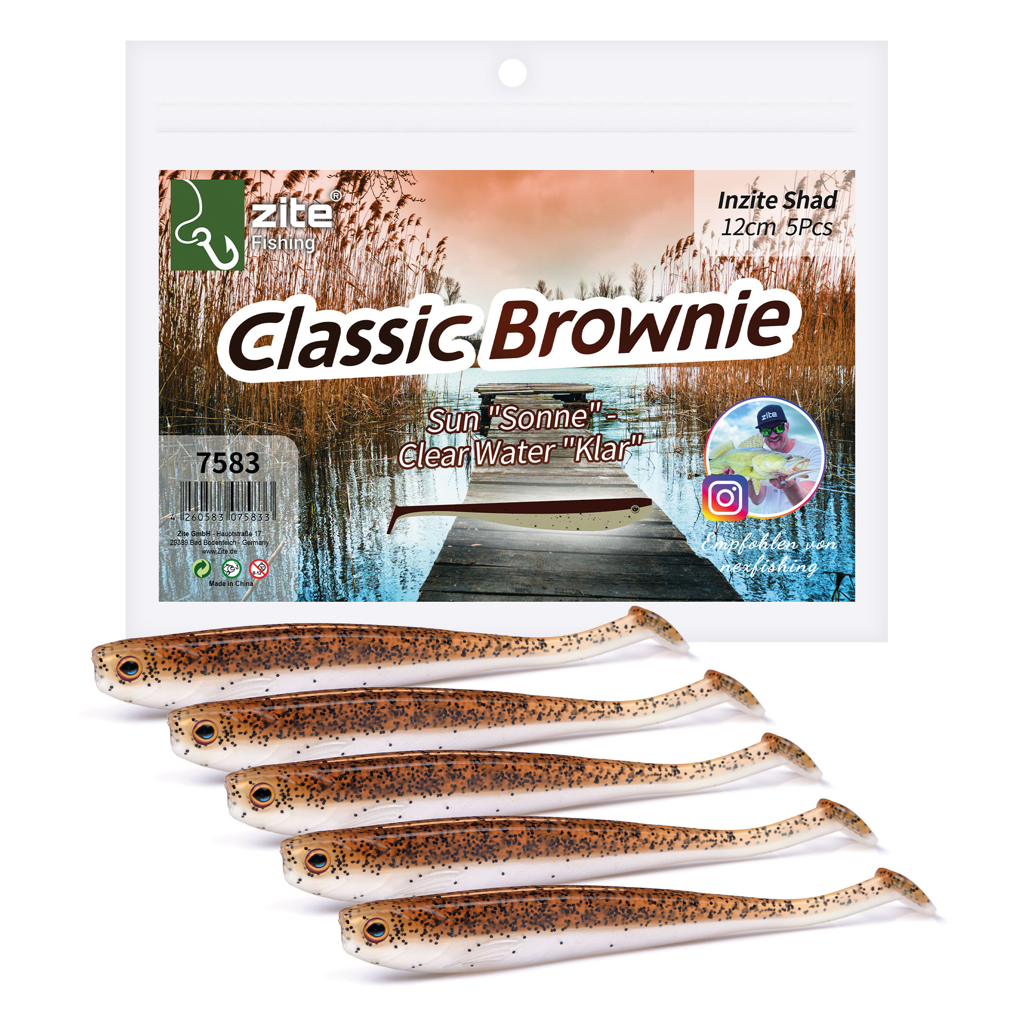 Zander Gummifisch 5STK Inzite Shad Classic Brownie 12cm