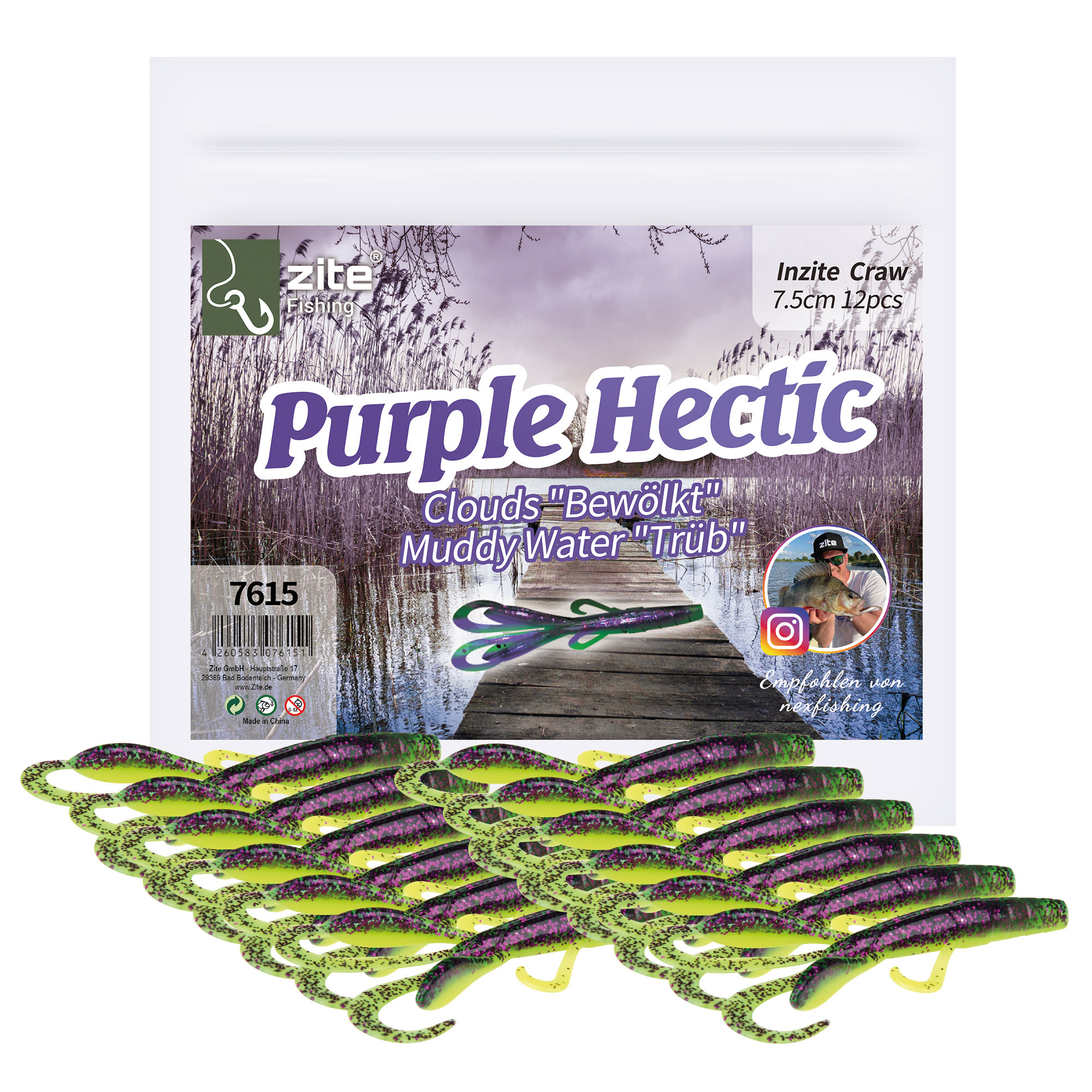 Creature Bait Angelköder Barsch Purple Hectic 12 Stück 7,5cm Zite Fishing Creature Bait Angelköder Barsch Purple Hectic 12 Stück 7,5cm Zite Fishing