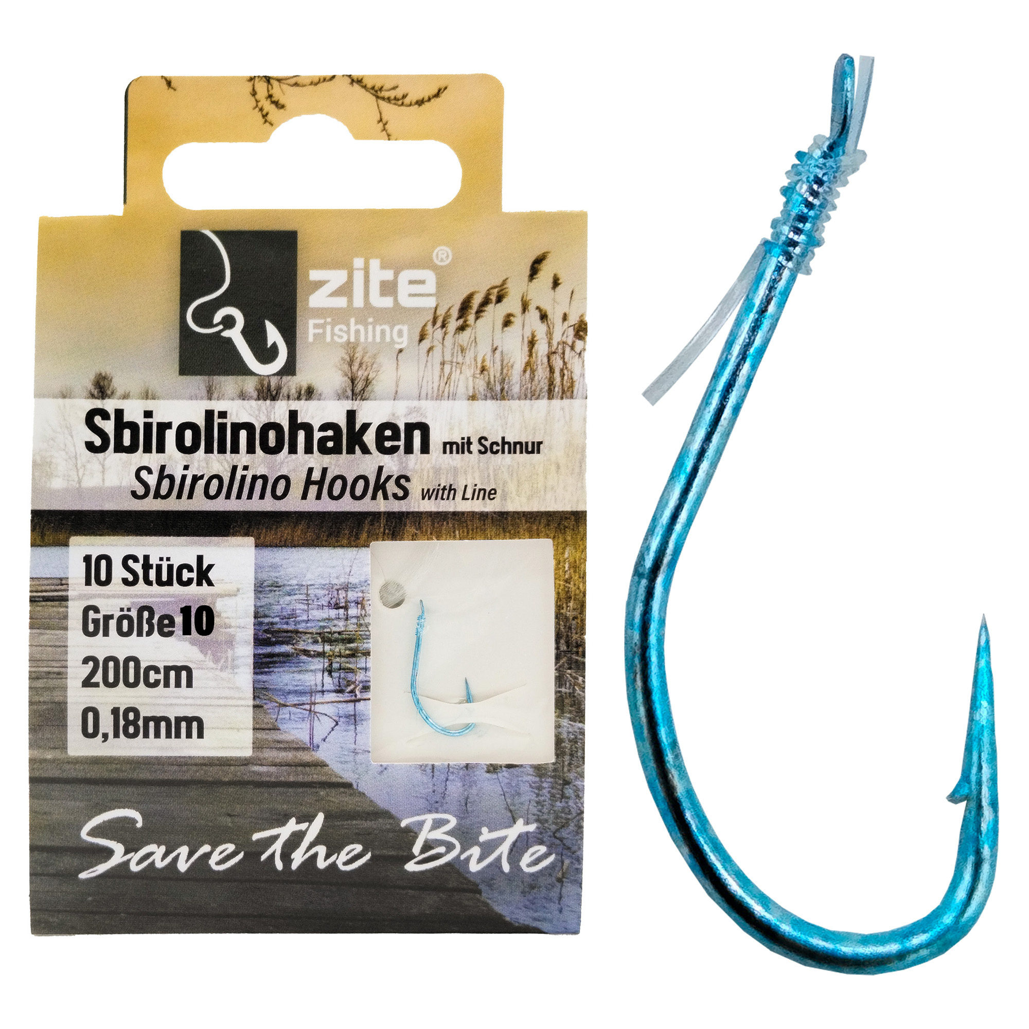 Zite Fishing Sbirolinohaken mit Schnur Größe 10 – 10 teilig
