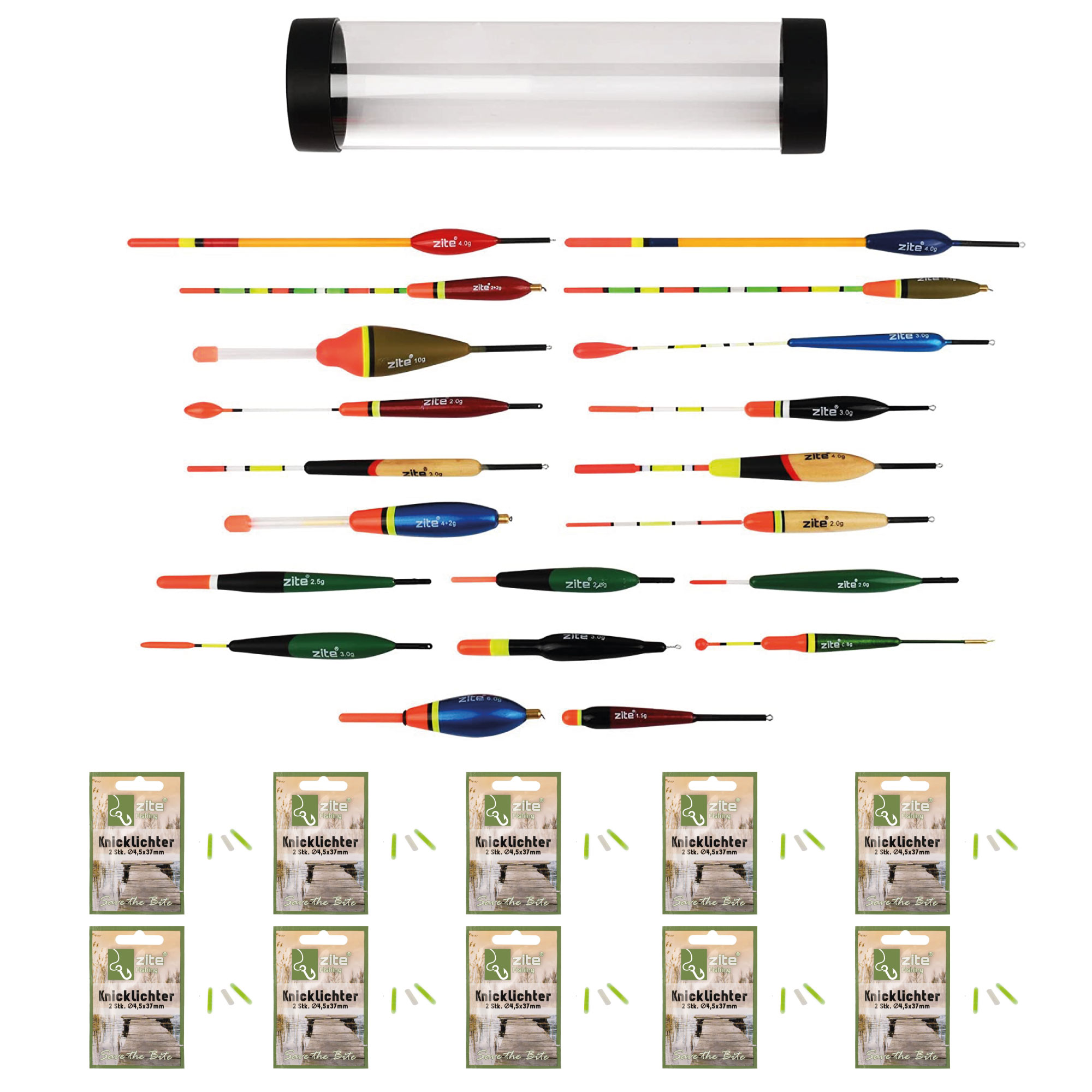 Zite Fishing Allround Nachtangler Set – Mehrteiliges Posenset mit passenden Knicklichtern