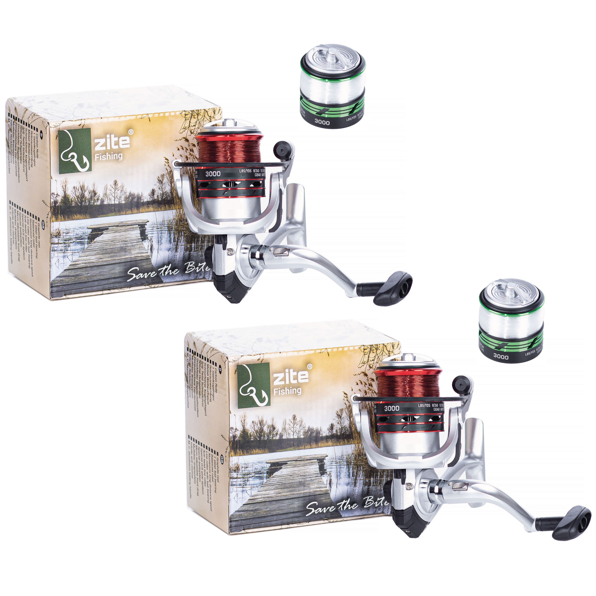 2x Karpfenrolle mit Schnur bespult Base Reel 3000 Zite Fishing