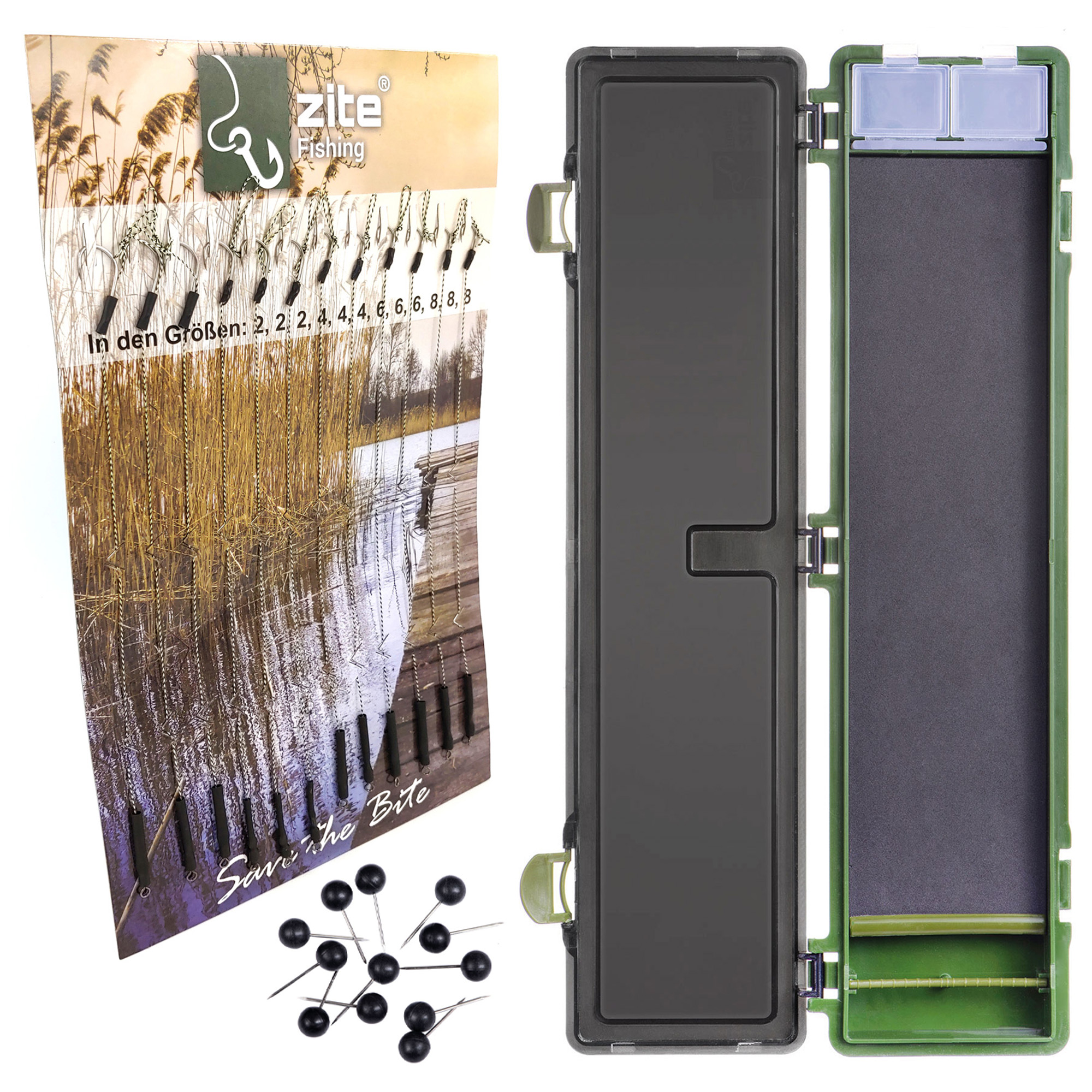 Zite Fishing Rigbox + Karpfen-Rig Set 12 Stück Größe 2-8