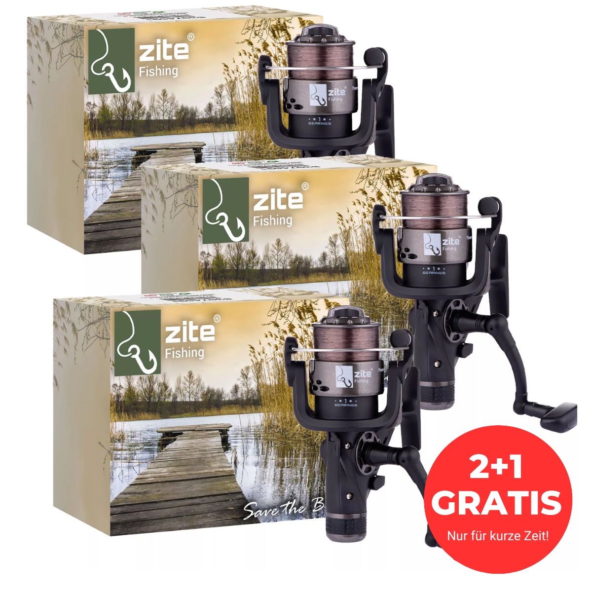 Zite Fishing 3x Freilaufrolle bespult Angelrolle Freerunner Reel 4000 1BB