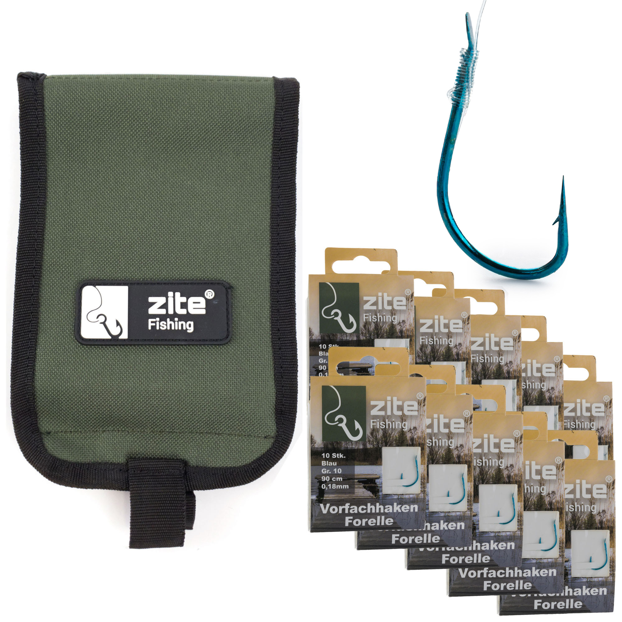 Zite Fishing Vorfachtasche 13x19cm + 5x Forellenhaken Gr.8 + 5x Forellenhaken Gr.10