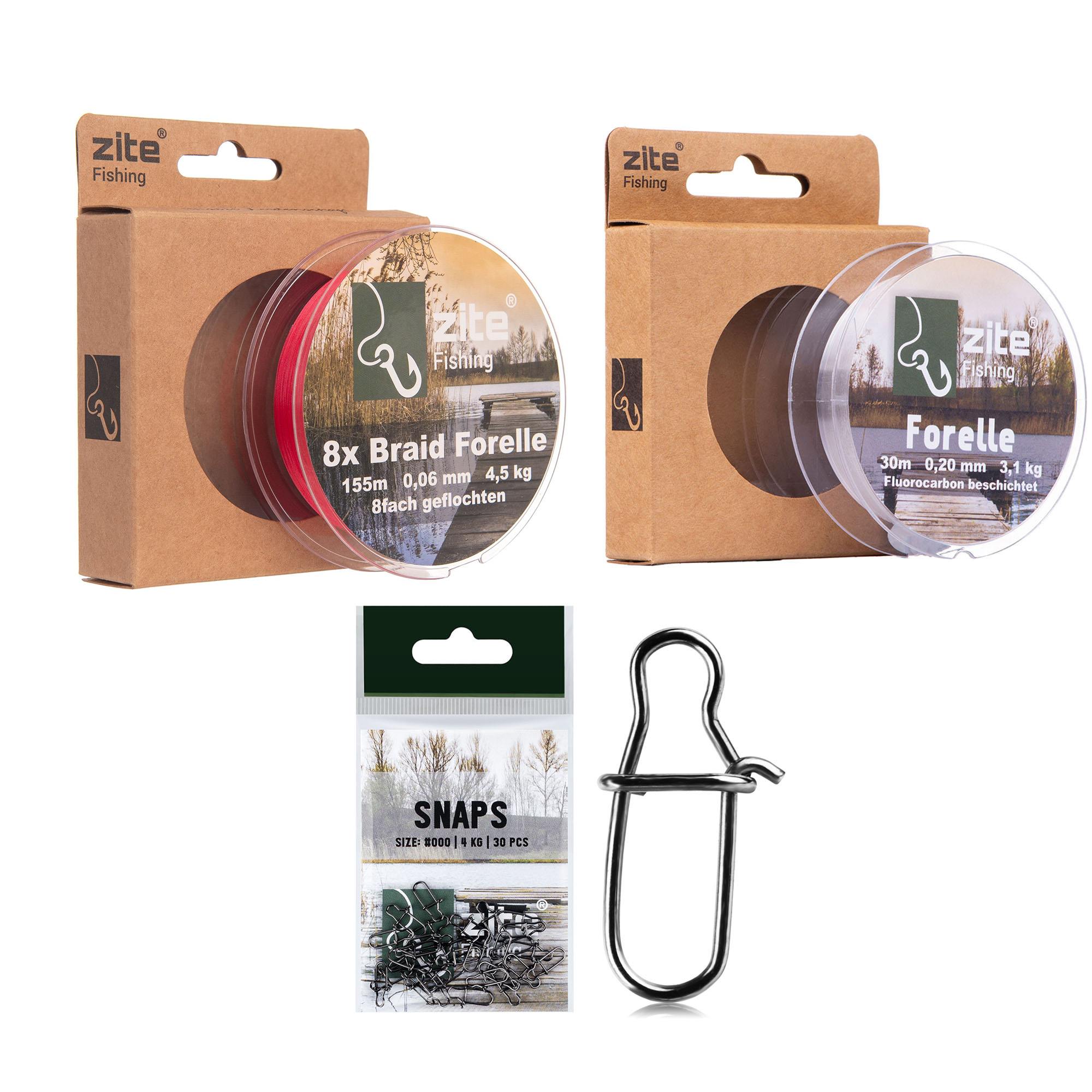 Zite Fishing Vorfachschnur Forelle 0,20mm + 3fach geflochtene Schnur + Snaps 000#