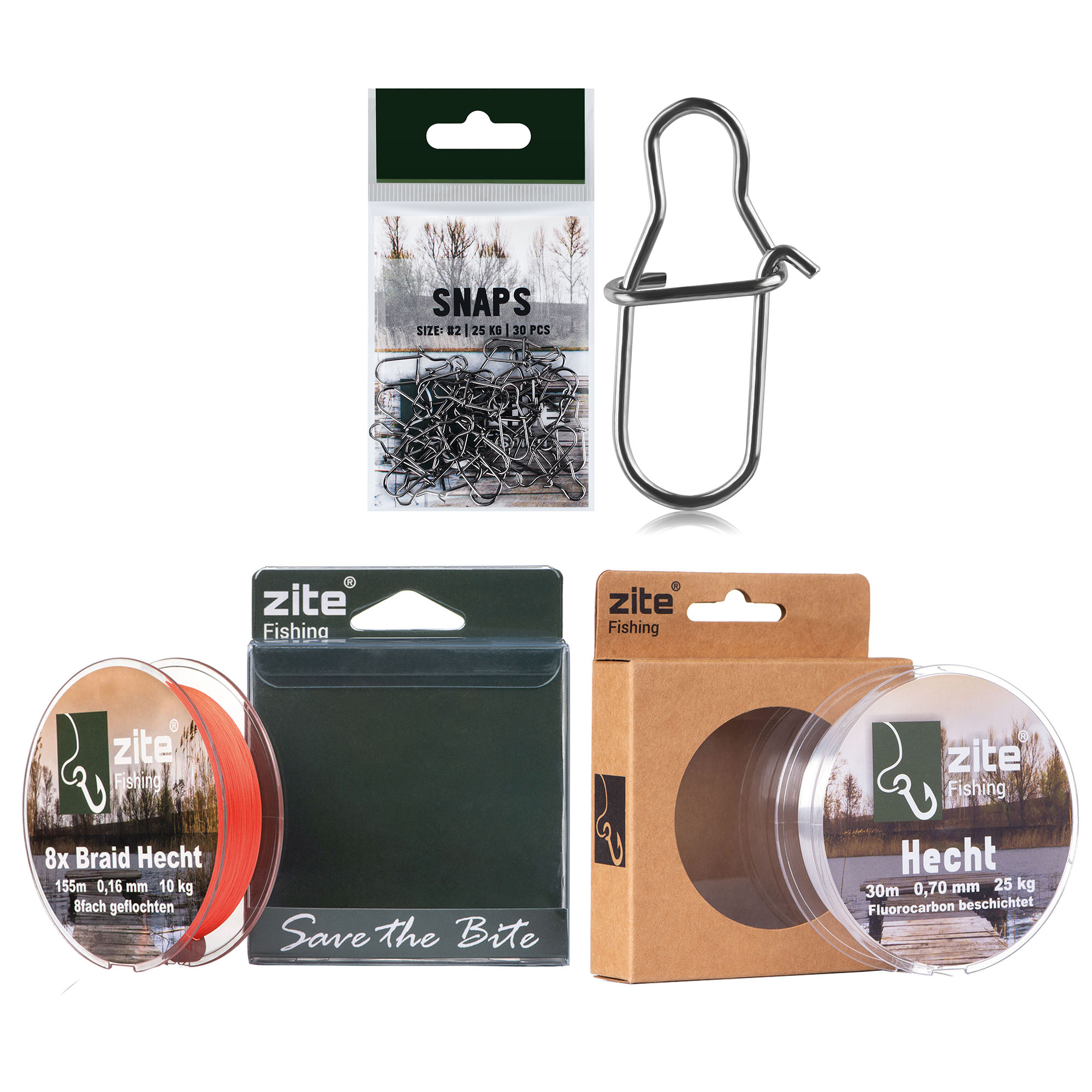 Zite Fishing Vorfachschnur Hecht 0,70mm + 8fach geflochtene Schnur Hecht + Snaps 2#