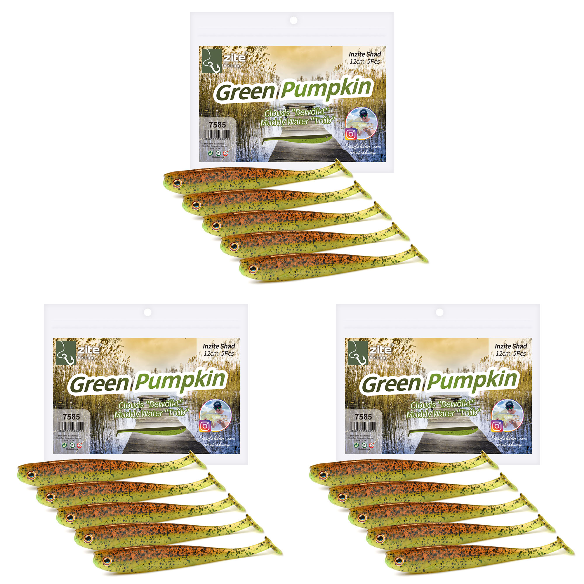 Zite Fishing Gummifisch green pumpkin 15 Stück Zite Fishing Gummifisch green pumpkin 15 Stück