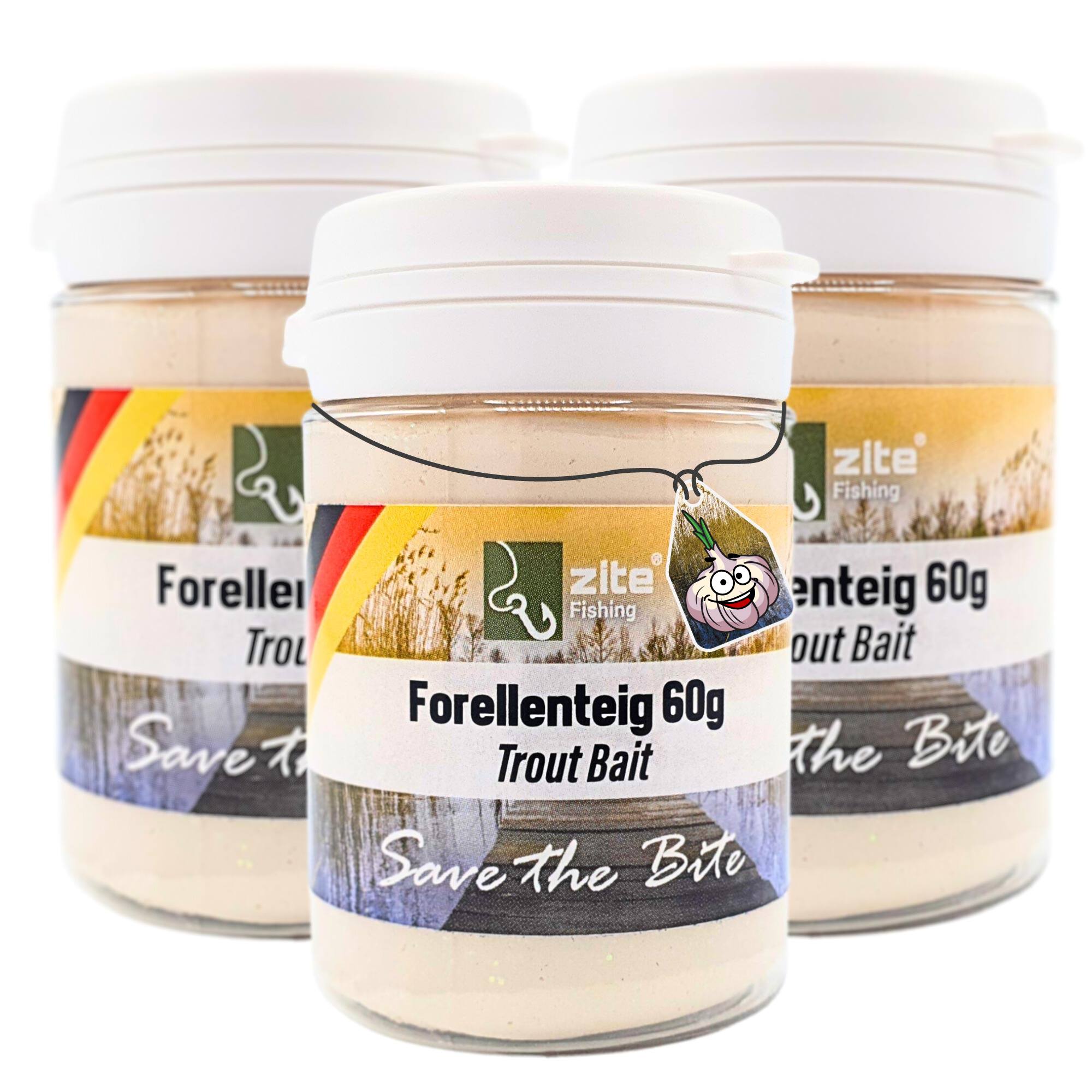Zite Fishing Forellenteig Set Knoblauch weiß 60 g 3 Stück Trout Bait Teigköder schwimmend