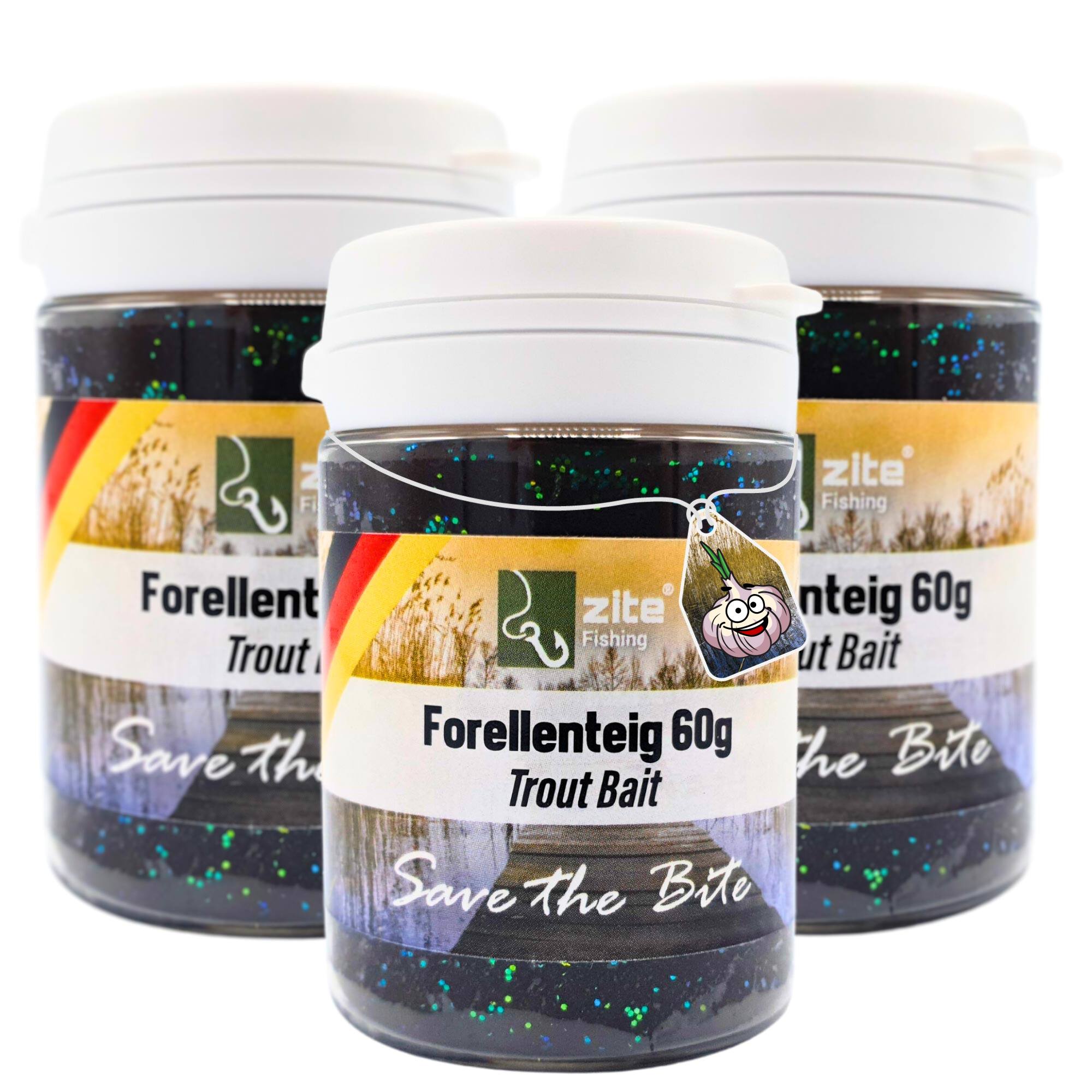 Zite Fishing Forellenteig Set Knoblauch schwarz 60 g 3 Stück Trout Bait Teigköder schwimmend